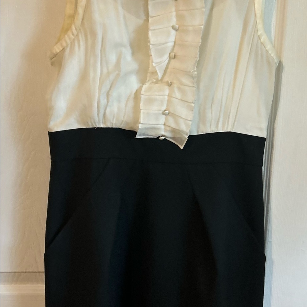 BCBGMaxAzria Cream and Black Sheath Dress with Scoop Neck